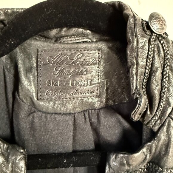 All Saints Karst black leather military jacket - Picture 3 of 3